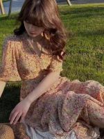 Spring-Summer Windsor Rose French Floral Chiffon Dress Ã¢ï¿½ï¿½ Vacation Style V-Neck Long Dress bs