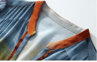Elegant Colorful Striped Silk Waist-Defining Dress  Mid-Length with Graceful Three-Quarter Sleeves 80092