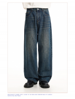 Vintage Washed Dark Blue Loose Jeans