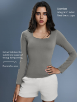 Women's Square Neck Sports Top - Built-In Bra Long Sleeve Base Layer D25176
