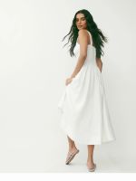 White Linen Square-Neck Midi Dress