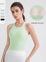 Striped Sports Bra Tank - Built-In Bra Fitness Top 52170