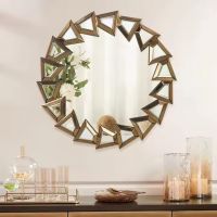  Luxury Bathroom Living Room Frame 3D Wall Decorative Wall Mirror Wholesale Wall-mounted Glass Round Hanging Mirror