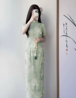 Green cheongsam improved for young girls in summer suitable for daily wear Chiffon dress small and Chinese style