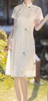 Young retro lace daily cheongsam mid length dress summer dress for women