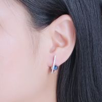 Solid 925 Sterling Silver Drop Earrings for Women Blue Sapphire Gemstone Earrings