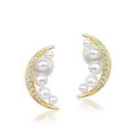 925 Sterling Silver Moon-Shaped Earrings with Natural Freshwater Pearl, 18K Gold Plated, Wholesale Gift Jewelry From China