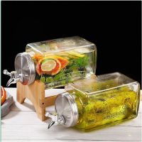 Large - Capacity Glass Beverage Dispensers w/Stainless Spigots. Airtight Lids. Wooden Stand. Ideal for Parties & Daily Drinks!