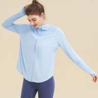 Spring and Summer Sun Protection Outdoor Sports Coat Women&#039;s Loose-Fitting Breathable Zippered Hooded Sweatshirt for Running, Fitness, Long-Sleeved Yoga Wear