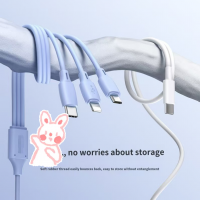 Liquid soft rubber three-in-one phone charging cable with one-to-three fast charging data compatible with both Apple and Android