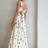 New style women's dress with sleeveless, drawstring, halter-neck and sexy printed wide-flared casual dress with elegant style