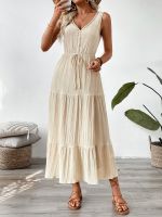 Casual vacation style dress, 2025 summer new design, texture effect sleeveless seaside dress for women