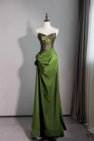 New Chinese-style Green Strapless Evening