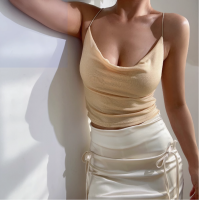 European and American style sexy, elastic, slimming, swing neck, solid color high-waisted, short tight, hot girl top, halter top
