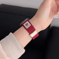 Applicable to Apple iwatch 10 Watches applewatchs9/s8/s7/s6/s5/SE cute creative music bear nylon woven magnetic suction watchband for women and men senior ultra sports wristband