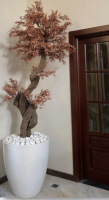 Terra White Stone Planter with Artificial Brown Blossom Tree