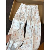 Fat mm plus size 300 kg cute puppy print casual pants women's spring and summer thin loose lazy wide-leg pants