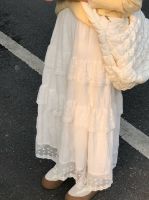 Pure desire wind gentle lace skirt female spring and autumn plus size fat MM slim Korean version of the long A-line skirt.