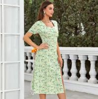 Women's Autumn Best Seller New Small Floral Dress Fashion Slit Casual Dress