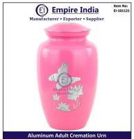 Pink Butterfly &amp; Lotus Engraved Aluminum Adult Cremation Urn Manufacturer, Empire India Moradabad