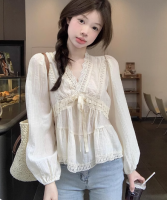 Lace V-neck Long Sleeve Shirt