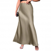 2025 Spring/Summer New European American Style Women&#039;s Casual Mid-Length Satin Skirt Simple Silk-like Long Skirt for Export