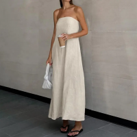 New Design Women Flax Clothing 100% Cotton Linen Simple Elegant Sleeveless Maxi Dresses Casual Strapless Long Dress