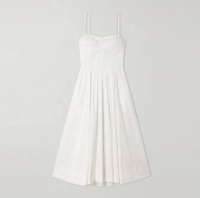 Clothing Manufacturer Custom Spring Summer White square Neck Sleeveless Elegant Casual Pleated Cotton Poplin Midi Women Dress