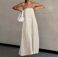 New Design Women Flax Clothing 100% Cotton Linen Simple Elegant Sleeveless Maxi Dresses Casual Strapless Long Dress From China