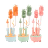 Bottle Brush Set for Baby Milk Bottle Teat Nipple Straw Cleaning Brush Set Travel Detachable Bottle Brush Rack Set