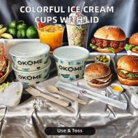 Colorful Disposable 100ml Bowls with Paper Cover for Salad Bread Sandwich Cookie Ice Cream Other Foods
