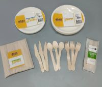 Eco-friendly Disposable Wooden Cutlery with PLA Biodegradable Coating Supermarket Use Noodles Sushi Takeaway Paper Plate Cup From China