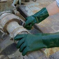 DDsafety 77+countries,35cm Long Factory Wholesale double Dipped Dark green PVC Oil Chemical Resistant Industrial Working Gloves From China