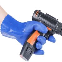 DDsafety 77+countries ,Blue PVC full coated Sandy Finish Palm Smooth Finish Cuff Chemical Oil Resistant Household Work Gloves