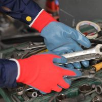 DDsafety 15+years low-cost manufacturer gloves, Red Polyester Nitrile Smooth Coated Automotive industries Safety work Gloves