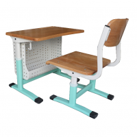 Solid wood Height-Adjustable School Desk &amp;amp; Chair (with Wire Basket)