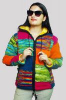 Exterior Overlock Stitched Rainbow Patch Jacket with Long Hood and Cozy Polar Lining