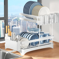 Detachable Kitchen 2 Tier Metal Storage Drying Drainer Dish Rack Space Saving Dry Rack