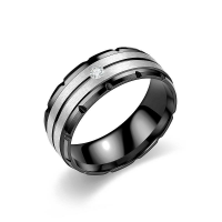 Temperament Trend Fashion Diamond-encrusted Stainless Steel Ring Engraved Geometry Two-color Handsome Matching Couple Ring