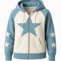 Custom Star Print Zipper Hoodie Manufacturer OEM And ODM Unisex Fleece Jackets for Wholesale From Pakistan
