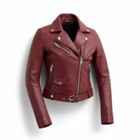 Women Leather Jacket Stylish Colorful Text Outerwear with Durable Stitching and Premium Finish for Casual or Motorcycle Wear From Pakistan