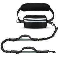 Hands-Free Single Dog Leash with Adjustable Waist Belt & Zipper Pouch - Durable Nylon Bungee, Shock-Absorbing, Reflective, OEM Available