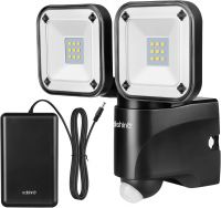 EDISHINE Battery Powered Motion Sensor Security Lights, 800LM LED Flood Light Outdoor, 6000K, IP44 Waterproof, Exterior Battery Box Operated, Dual Head Motion Light for Garage, Yard, Porch, Patio