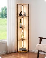 EDISHINE LED Floor Lamps with Shelves, 4 Layers Wood Dimmable Standing Lamp, 360Â° Rotatable Poles, Corner Floor Lamps for Living Room Bedroom Office, Dark Brown [Energy Class F]