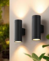 EDISHINE Up Down Outside Lights, Waterproof Outdoor Wall Light IP44, Modern Metal Wall Sconce, Weather Resistant, Outside House Lights for Front Door, Garage, Garden, UKCA RoHS Listed, 2 Pack, Black [Energy Class A]