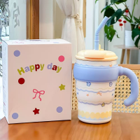 Tumbler with Handle and Straw, Stainless Steel Vacuum Travel Mug, Car Cup with Straw, Stainless Steel Vacuum Water Bottle for Gifts Party Office Coffee