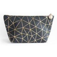 Ladies black with gold print PU cosmetic bag cosmetic pouch From China
