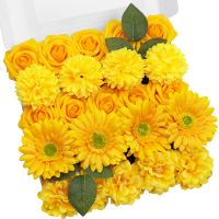 TINGE TIME Artificial Flowers Combo Box Set, Bright Yellow Gradient Color Fake Flower Leaf with Stems for DIY Wedding Bouquets Table Centerpieces Baby Shower Home Party Floral Arrangements Decorations From China