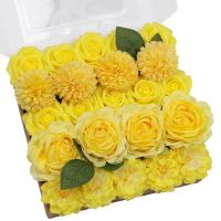 TINGE TIME Yellow Artificial Flowers Combo Box Set, Gradient Color Fake Flower Leaf with Stems for DIY Wedding Bouquets Table Centerpieces Baby Shower Home Party Floral Arrangements Decorations