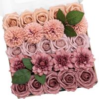 TINGE TIME Dusty Pink Flowers, Dusty Rose Fake Flower Leaf with Stems for DIY Wedding Bouquets Table Centerpieces Baby Shower Home Party Floral Arrangements Decorations